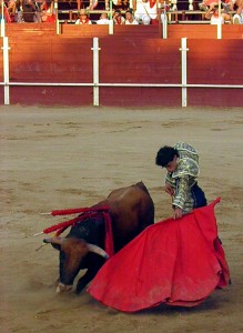 Natural de Jesús Martínez a 'Tomadilerro', el eral de Santafé Martón premiado como el más bravo de la Feria de San Adrián. Fotografía: Isabel Virumbrales.