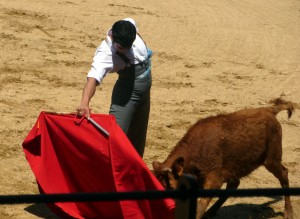 Derechazo de buen corte de Francisco Expósito a una vaca de Macua.