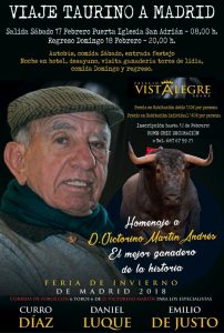 Cartel anunciador del viaje para asistir en Vistalegre a la corrida homenaje a Victorino Martín Andrés.
